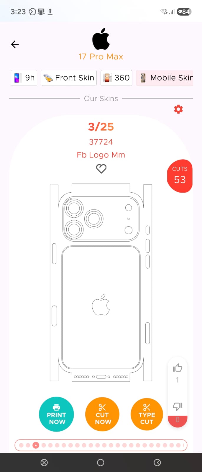 Modern Mart AI Cutter App interface showing design selection and cutting workflow